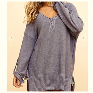 NWOT Ces Femme Blue Roll Up Sleeve Sweater